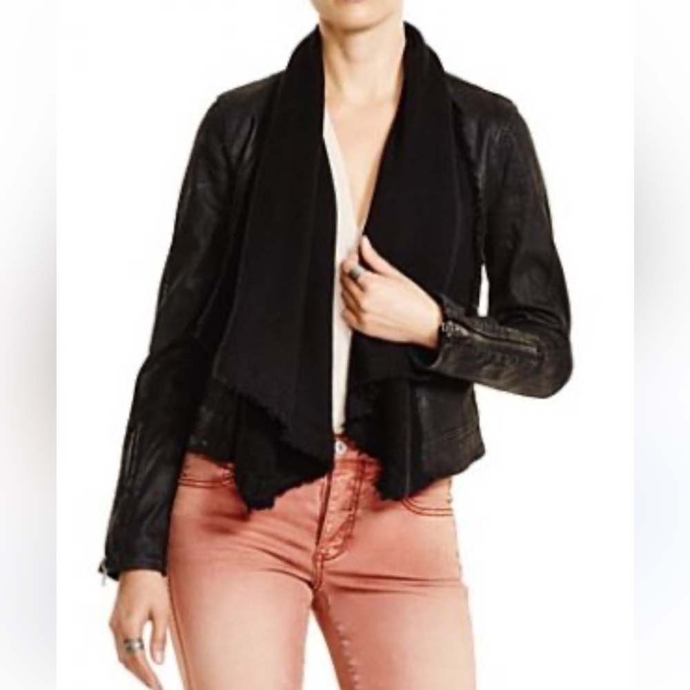 Free people black wrap neck motorcycle jacket boho M 6 boho Y2K bikercore grunge